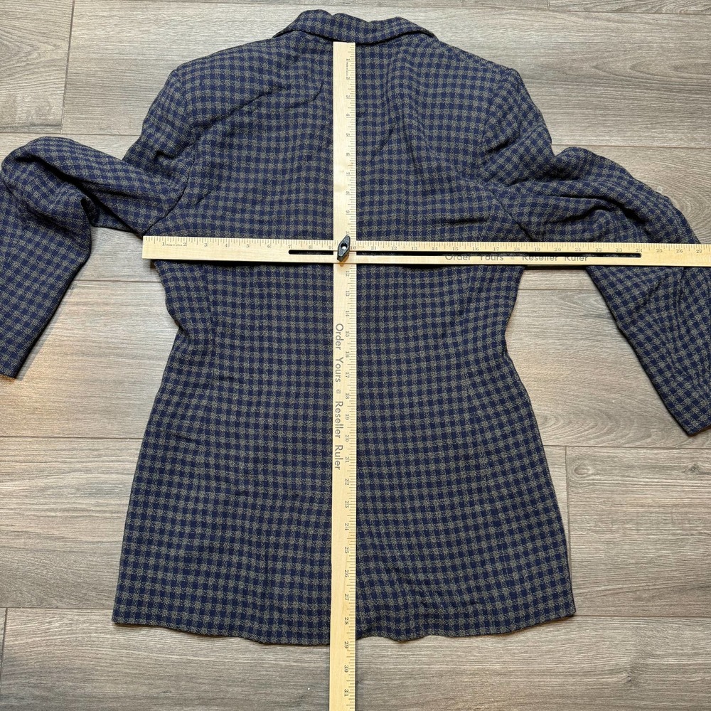 Jaeger Blue 2-Button 100% Wool Blazer Britain Jacket Coat Gingham Women's 10 - Picture 8 of 11